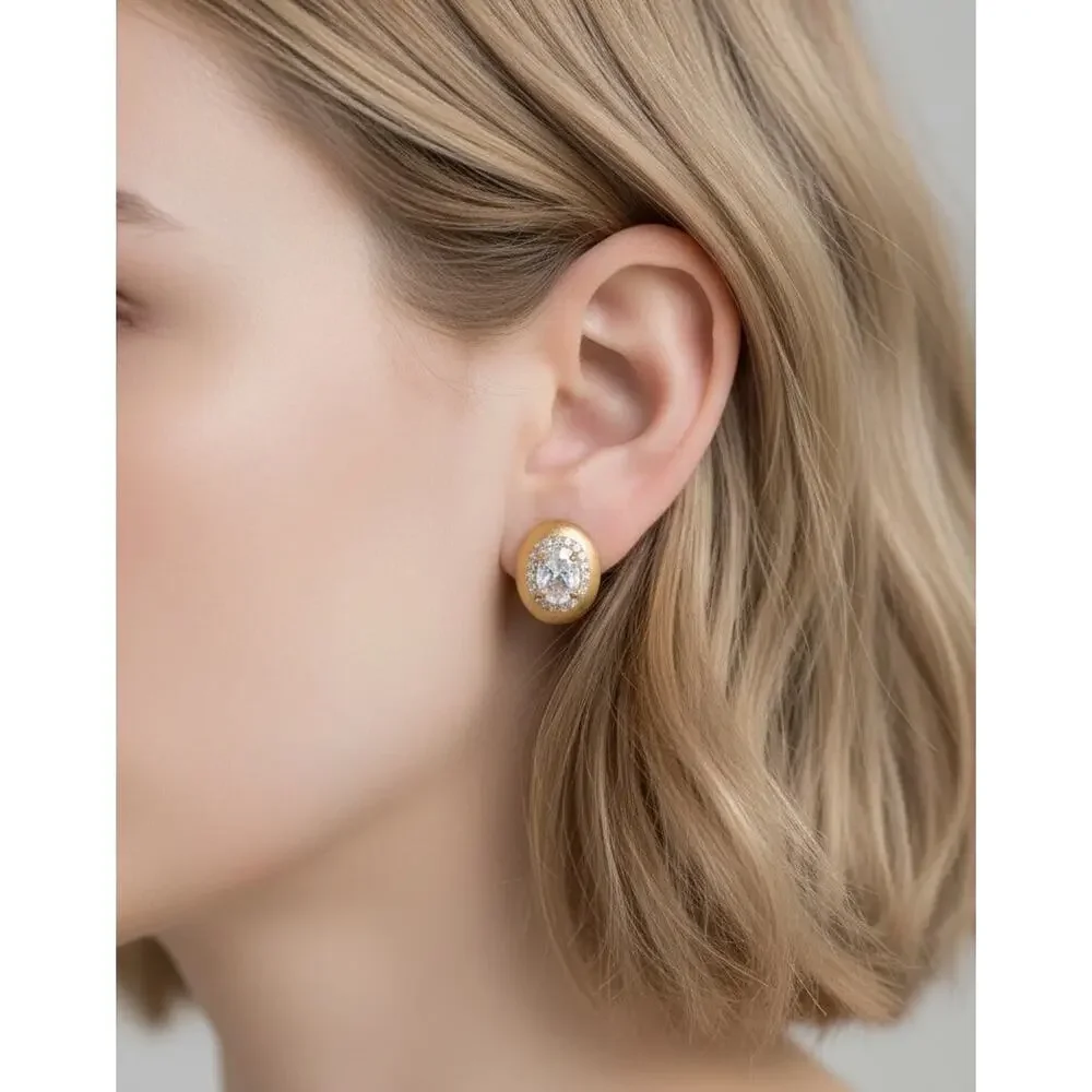 Anthropologie Gold Crystal Earrings Stud Boho CZ Geometric Halo Clear VTG